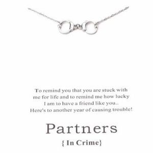 PARTNERS IN CRIME Double Handcuff Necklace & Card